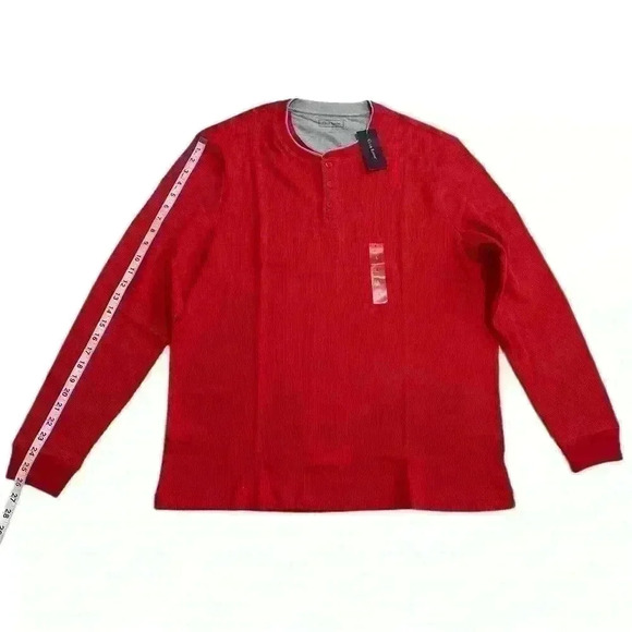 New Club Room Men's Fire Thermal Henley Shirt Size L Crewneck Three Buttom - Picture 7 of 10